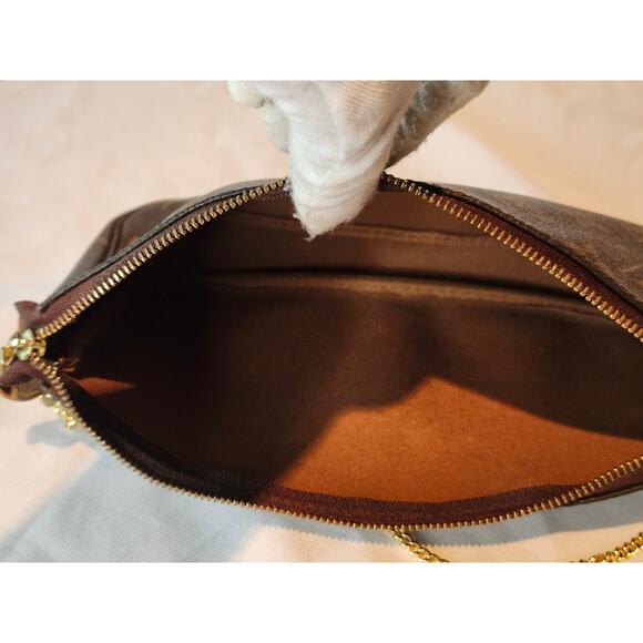 Louis Vuitton Pochette Accessoires Monogram Canvas Shoulder Bag LV Gold Strap - Picture 13 of 14